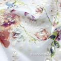 Tissu de broderie en mousseline de soie florale tissée 100% polyester